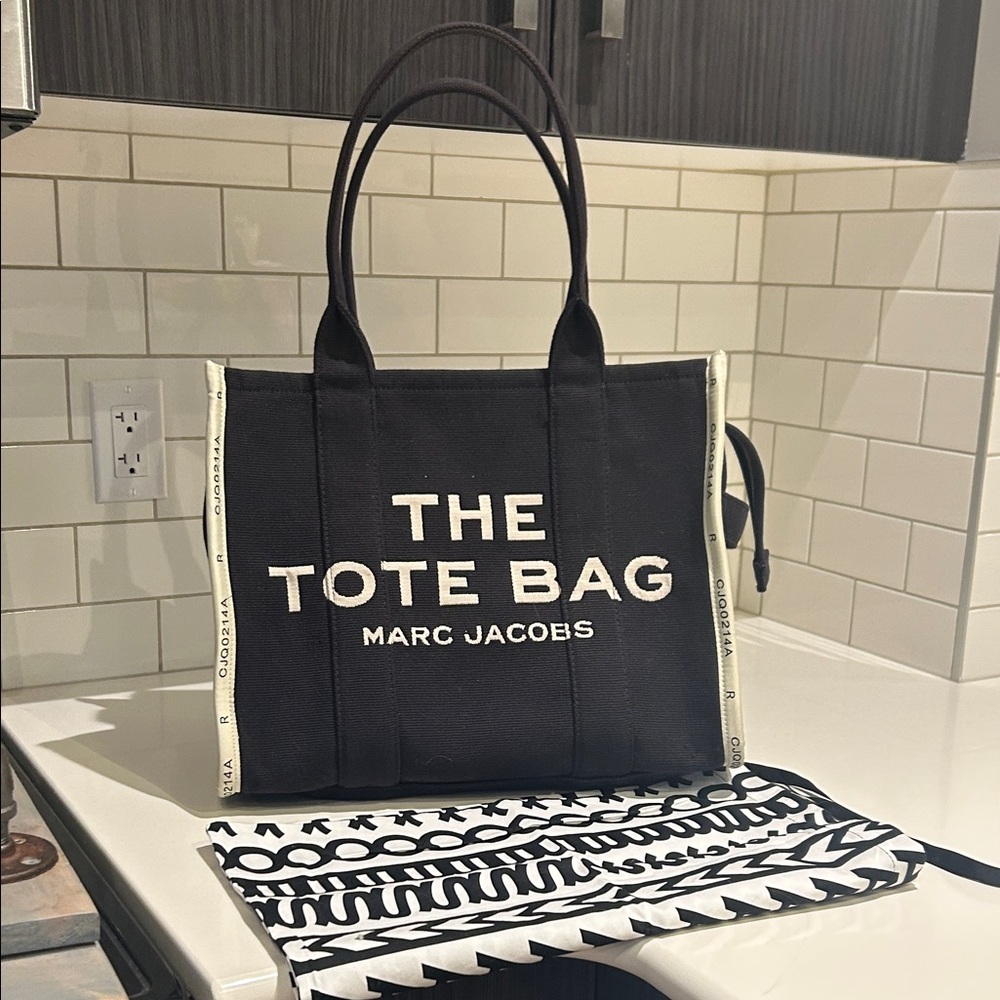 Marc Jacobs Black & Cream Canvas Tote with Bold Logo